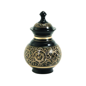 Gravure Design Métal Laiton Urne Funéraire Antique Design Noir Doré Fini Cendres Humaines Urnes Décoratives - Product Image 1