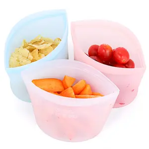 Saco de silicone sem bpa para ziplock, recipiente de armazenamento de alimentos de silicone