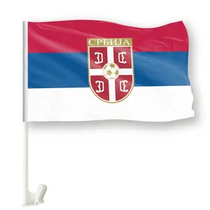 Pengiriman Cepat Baru 32 Teratas Tim Sepak Bola Bendera Mobil Tim Sepak Bola Kustomisasi Bendera Kroasia Serbia untuk Mobil