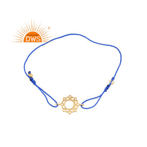 Juego de abalorios dorados de latón con diseño Floral, pulsera de algodón, color azul - Product Image 1