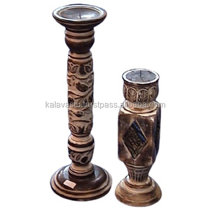 Portavelas de pilar de madera hecho a mano de alta calidad en acabado antiguo - Product Image 2