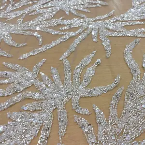 crystal and bead hot sale wedding dresses,lace fabrics with sequin ,embroidery organza bridal lace fabric manufacturer