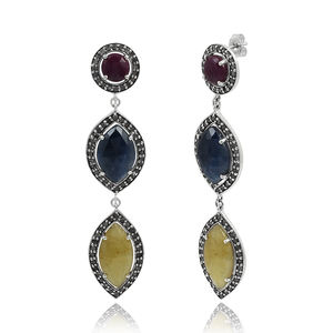 Pendientes de plata de ley de diseñador, joyería colgante de múltiples piedras naturales de lujo, moda de moda para niñas, regalo perfecto al por mayor - Product Image 1