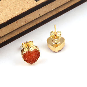 Pendientes de tuerca minimalistas con forma de corazón, joyería de moda Natural, de azúcar de naranja, oro electrochapado, Push Back - Product Image 6