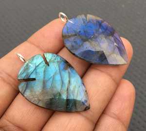 จี้รูปลูกแพร์2ชิ้นสีเงินสเตอริง92.5อัญมณีลาบราดอไรต์ธรรมชาติไฟสีฟ้าแท้ชุบทองขายส่ง - Product Image 3