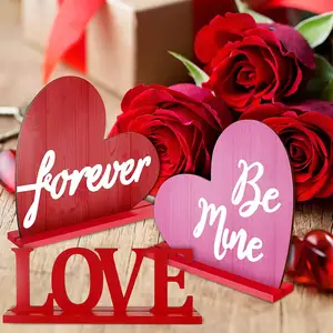 3 Pieces Valentine's Day Wooden Table Sign Decoration Romantic Table Centerpiece Sign Love Be Mine Forever Wedding Letter Decora