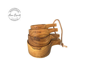 Juego de tazas medidoras de madera de mango artesanales con medidas grabadas para uso natural en la cocina, utensilios de cocina duraderos y encanto rústico - Product Image 1