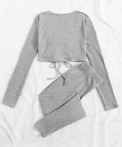 2022 conjunto de Jogger de dos piezas de algodón cómodo de alta calidad para mujer, pantalones cortos con logotipo personalizado, estilo informal de punto de Bangladesh - Product Image 6