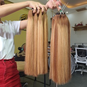 Cheveux vierges vietnamiens Remy Super Double Drawn, pointes épaisses, cuticules alignées, lisses comme des baguettes, couleur naturelle, trame machine, couleur Piano - Product Image 3