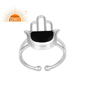 Anillo de Plata de Ley 925 con gema de ónix negra, joyería fina con diseño de Hamas - Product Image 1