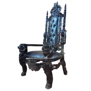 Silla de trono de madera tallada a mano con rey León negro antiguo, espuma de cuero sintético con mechones para el hogar, bodas, eventos, sala de estar - Product Image 1