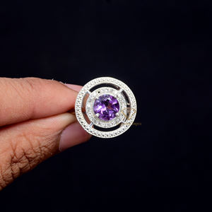 Anillo de piedras preciosas de amatista púrpura de plata esterlina 925 al por mayor hecho a mano con baño de rodio para fiestas - Product Image 1