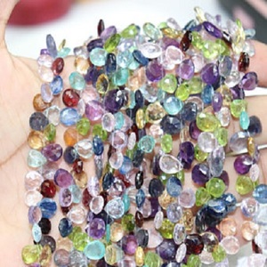 Perles naturelles multi-pierres précieuses à facettes en forme de poire 6*8mm perles percées sur le côté - Product Image 1