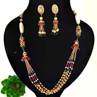 Indian Style Kundan Polki Pearl Black Beads Necklace Set Jewelery