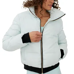 Veste classique avec manchette côtelée pour femme, blouson à poches latérales fermeture éclair