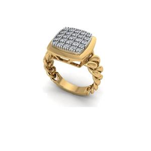 Bague de mariage pour homme en or jaune 10 carats avec diamant rond véritable de 0,40 carats |   Bague carrée à grappe de pierres, bijou raffiné, cadeau pour lui - Product Image 1