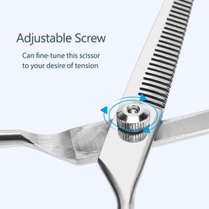 Tijeras de Entresacar de Acero Inoxidable con 30 Dientes, Hoja Afilada de Doble Cara, Tornillo Ajustable y Apoyo para Dedos para Uso en Salón - Product Image 5