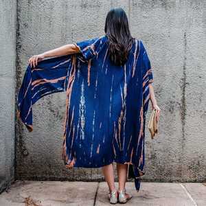 2025 hecho a mano Tie Dye Long Rayon Beach Cover up Kimono vacaciones de verano tamaño libre Sexy Beach Kimono para mujeres - Product Image 4