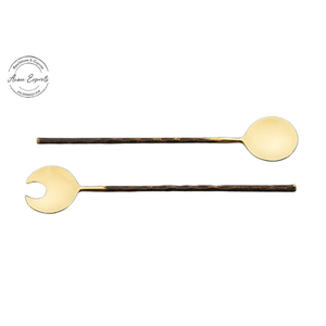 ชุดช้อนและส้อมสำหรับสลัดระดับพรีเมี่ยมตกแต่งด้วยผิวสีทองทันสมัยและด้ามไม้เหมาะสำหรับรับประทานอาหารและของขวัญ - Product Image 1