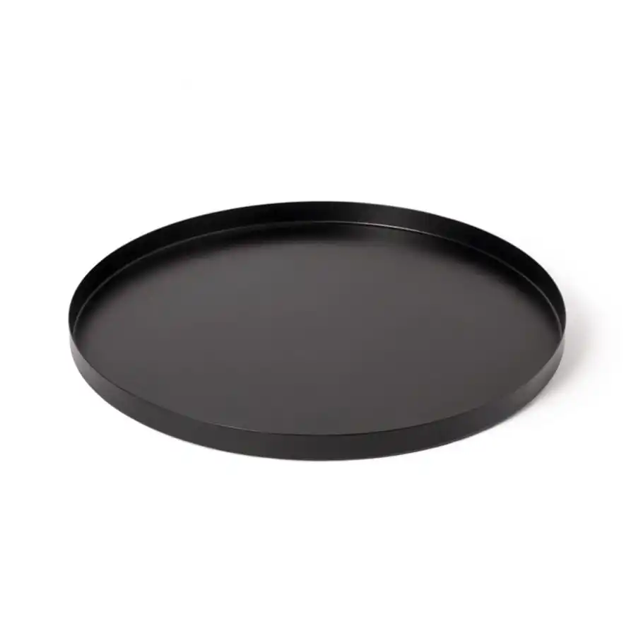 Black Powder Coated Round Iron Serving Tray Classic Design Tabletop Decorative Black Tray Food Tray