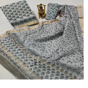 定制木块印花真丝织物，带有印度民族印花，适合服装设计师和服装制造商