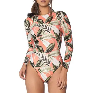 Beach Wear Sports swimwear & beachwear One Piece Long Sleeves Printed Backless Rash Guard Swimsuit Women Swimwear beachwear