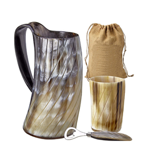 Tasse en forme de corne de noël naturelle, outil gravé de Style nordique, à boire poli, ouvre-bouteille en verre, sac cadeau doré, grande cuillère en corne - Product Image 4