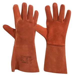 Custom Label Schweiß handschuhe in Sicherheits handschuhen Echtes Leder Rindsleder Split Hitze beständiges Futter TPR Impact Gloves Rubber Palm