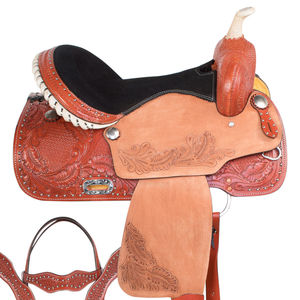 Ensemble de selle anglaise de course de baril en cuir de qualité supérieure Taille du siège Western Horse 14 "-18" Plusieurs couleurs et tailles disponibles - Product Image 1