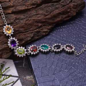 Pulsera de plata de ley 92,5 con múltiples piedras naturales, brazalete con cuentas ovaladas facetadas de colores, joyería de regalo, 14,3 gramos - Product Image 3