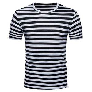 Wholesale Custom Stripe Men Short <b>Sleeve</b> Branded Crew Neck Logo Shirt Unisex Breathable Shirt with No <b>Shrinking</b> - Product Image 1