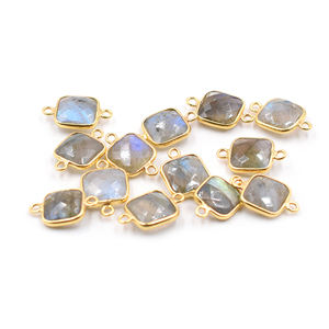 Lunette en argent sterling 925 de forme carrée Labradorite Connecteur plaqué or Fabrication de bijoux artisanale - Product Image 4