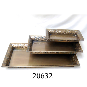Juego de 3 bandejas de metal para el hogar y hoteles, bandejas de servicio de alimentos de alta calidad, personalizadas, venta al por mayor, novedad - Product Image 3