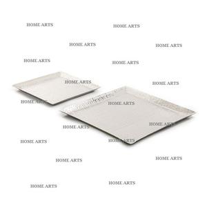 Ensemble de deux plateaux de service de forme carrée en aluminium couleur argent plateau de service de collations de fruits à bas prix - Product Image 1