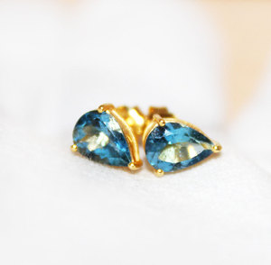 Anillo de Aguamarina natural hecho a mano 9K oro amarillo sólido mujeres Stud pendientes joyería mayorista - Product Image 1