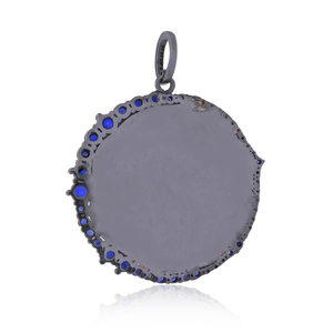 Piedra Preciosa de Zafiro Azul Genuino, Plata de Ley 925 con Baño de Oro Amarillo, Dije de Disco con Diamantes de Diseño, Joyería Fina al por Mayor - Product Image 3