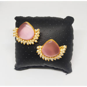 Trending latest new designer handmade hoop goldplated matte finishing brass stone <b>stud</b> earing for <b>girls</b> and women - Product Image 1