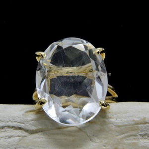 925 de cristal de cuarzo de plata esterlina hecho a mano, anillo de piedras preciosas de joyas chapado en oro - Product Image 1