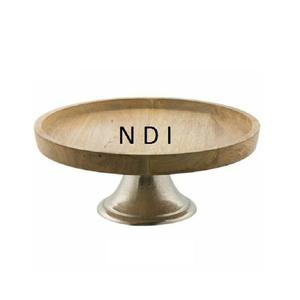 Support de serveur de gâteau décoratif à dessus arrondi en bois avec support de dessert de gâteau à Base en métal pour l'événement de Noël et d'autres décorations de fête - Product Image 1