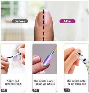 Ensemble de 3 outils pour cuticules multicolores avec pince, pousse-cuticules triangulaire et grattoir pour éliminer les peaux mortes - Product Image 5