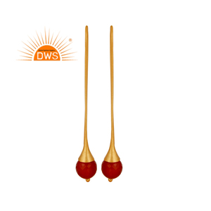 Red <b>Onyx</b> Gemstone <b>Earrings</b> 22k Gold Plated Jewelry 925 Sterling Silver Long Stick <b>Earrings</b> Wholesale - Product Image 1