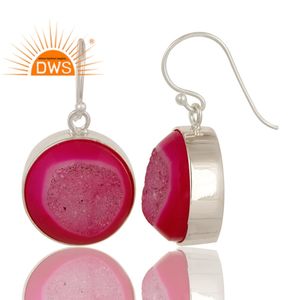 Solide 925 Sterling Fine Silver Dangle Boucles D'oreilles Bijoux En Gros Rose Druzy Agate Gemstone Boucles D'oreilles Collection Classique - Product Image 2