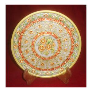 Belle plaque ronde décorative en marbre blanc peint or, 1 pièce, pour un cadeau multifonctionnel - Product Image 1