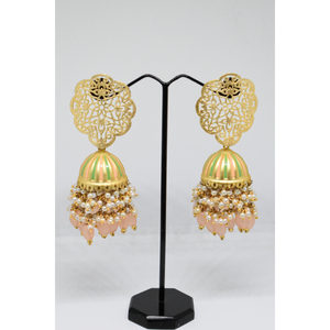 Meenakari ชุดปาร์ตี้แฮนด์เมดสำหรับผู้หญิงและหญิง,ตุ้มหูห่วง Jhumka แบบยาวทำจากทองเหลืองผิวด้านสีทองแบบดั้งเดิม - Product Image 2