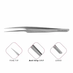 Stainless Steel Pro Straight Eyelash Extension Tweezer in Satin Color with Anti Slip Grip Private Label, Isolation Tweezer