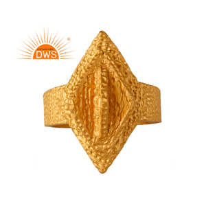 925 Sterling Silver 18k Gold Plated Textured <b>Ring</b> for Women Silver Jewelry Manufacturer - Product Image 1