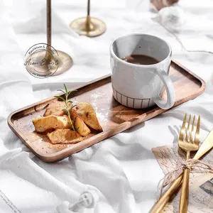 Factory Wholesale Mango Wood Rectangular Shape Coffee Breakfast Bread Tray Long Size Customize Designed For Home Use