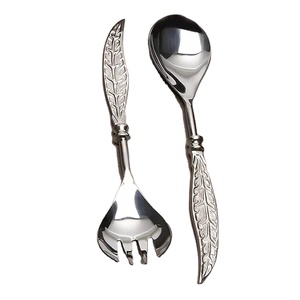 Serveur à salade ou cuillères en acier inoxydable, ensemble de cuillères à salade de bonne qualité, ustensiles de cuisine, outils de service alimentaires, choix 2 pièces creux en acier inoxydable - Product Image 1