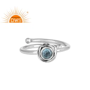 Bright Blue Topaz Edelsteen Verstelbare Geoxideerd Ring Sieraden Groothandel 925 Zilveren Ring Sieraden Fabrikant