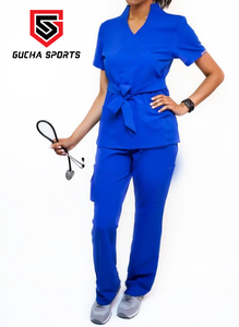 เสื้อคลุมพยาบาลแขนสั้นสีน้ำเงินพร้อมเข็มขัดสำหรับฤดูหนาว ชุดยูนิฟอร์มสำหรับบุคลากรทางการแพทย์หญิง - Product Image 2